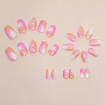 Orange pink blooming short design oval sweet girl press on nail