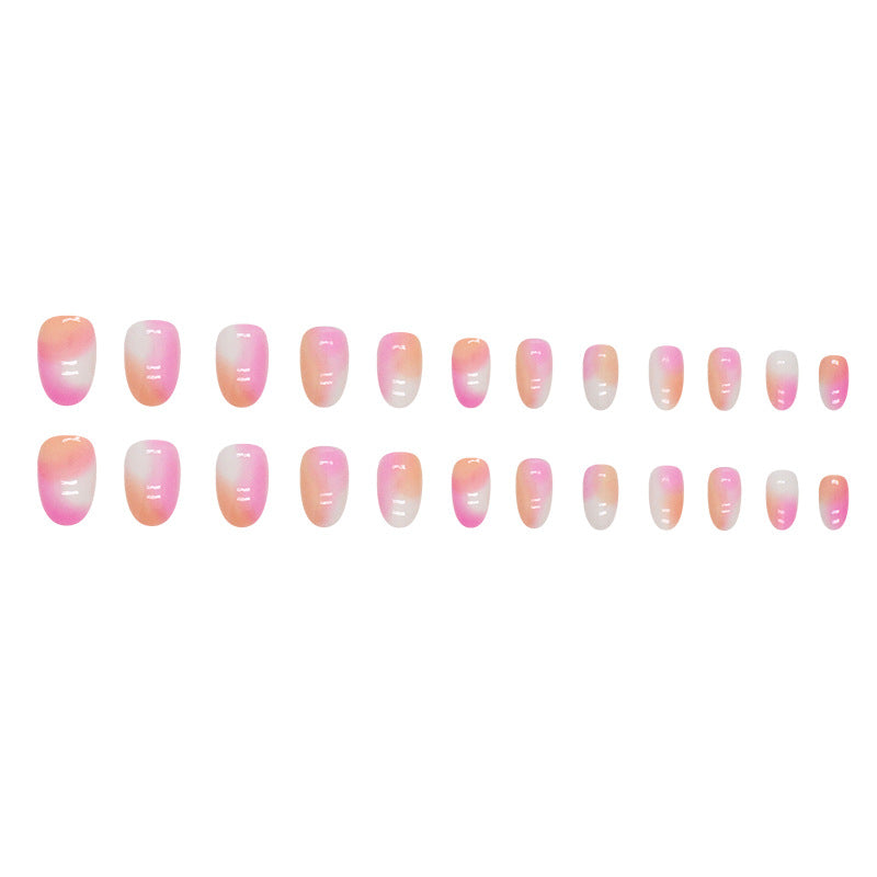 Orange pink blooming short design oval sweet girl press on nail