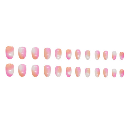 Orange pink blooming short design oval sweet girl press on nail