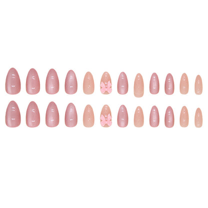 Buttlefly 3D decoration pure color buttom light pink sweet press on nail