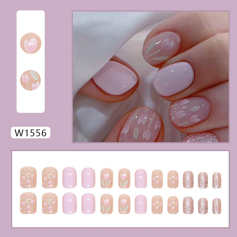 Tulip pattern light violet short fresh 24pcs cust press on nail