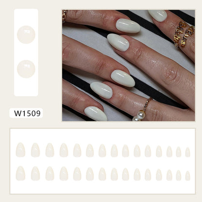 Simple white women press on nail almond pure color medium long press on nail