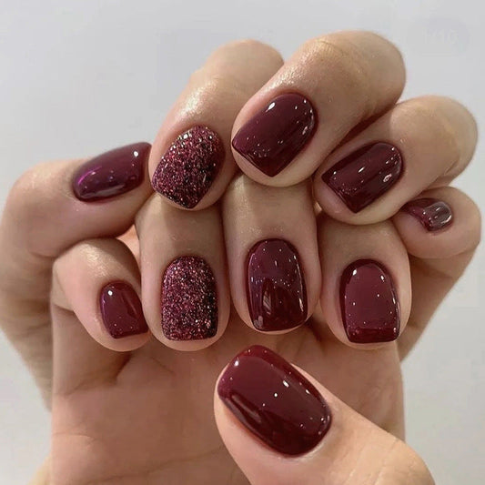 Free Shipping Short wine red flash nails