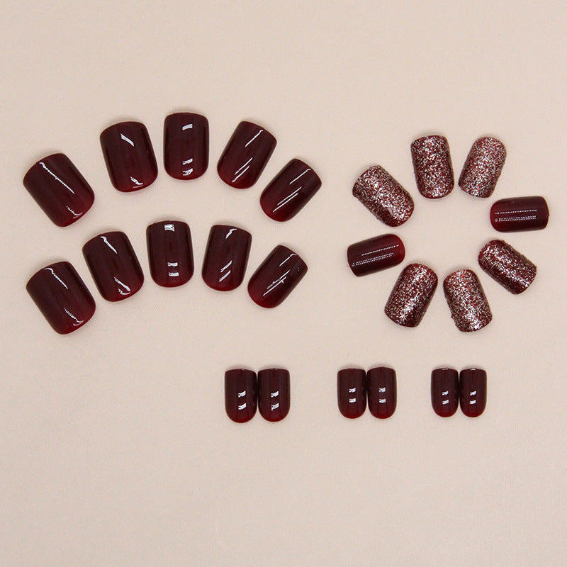 Free Shipping Short wine red flash nails