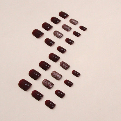 Free Shipping Short wine red flash nails