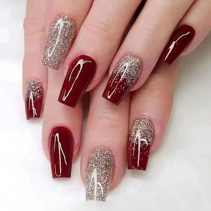 Free Shipping Wine Red Sparkling Flash Nails