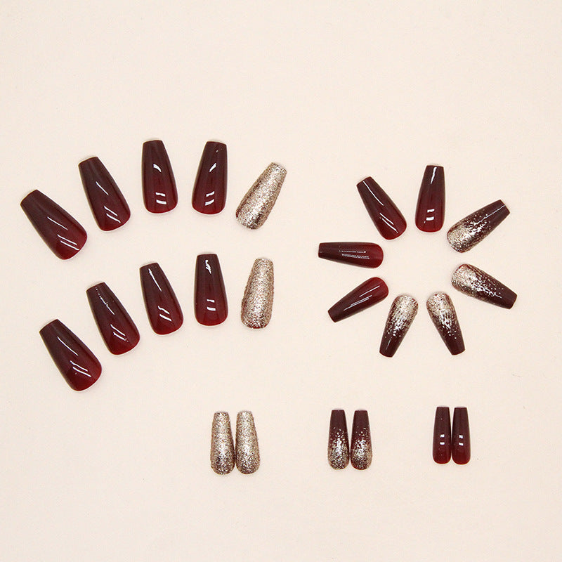 Free Shipping Wine Red Sparkling Flash Nails