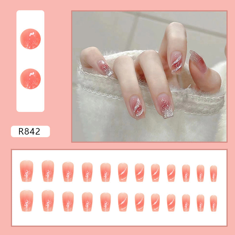 Nude red sqaure medium design ballet women reuseable press on nail