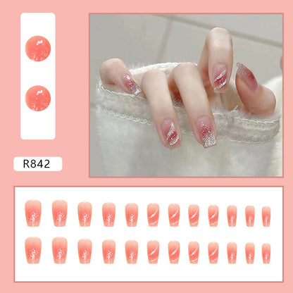 Nude red sqaure medium design ballet women reuseable press on nail