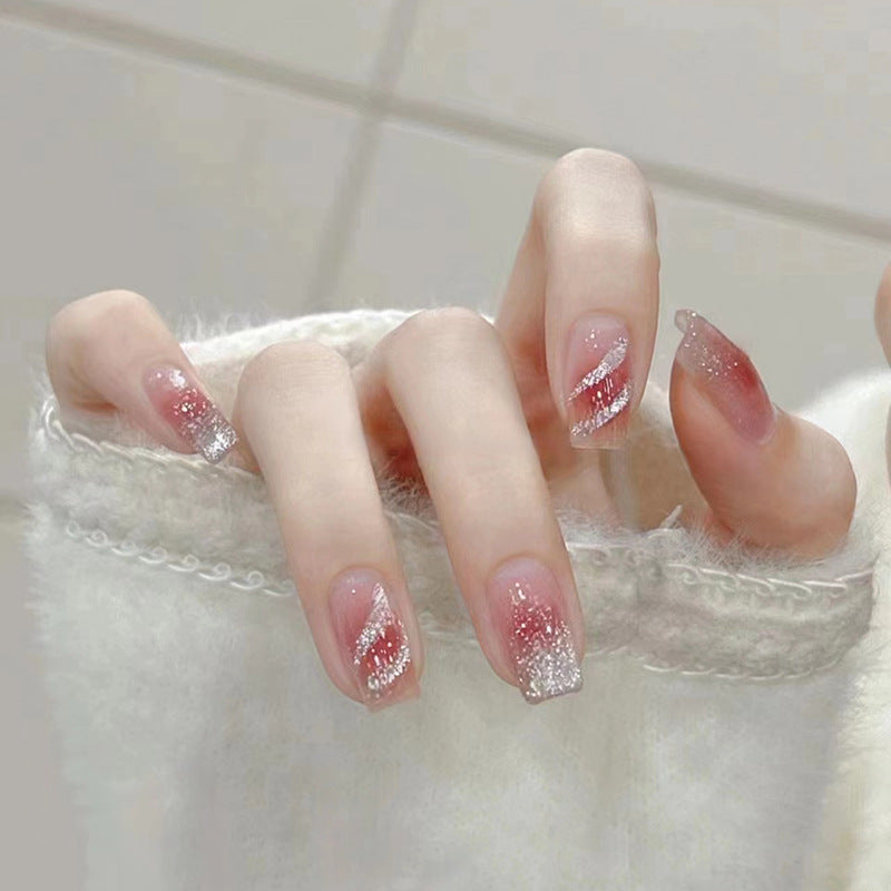 Nude red sqaure medium design ballet women reuseable press on nail