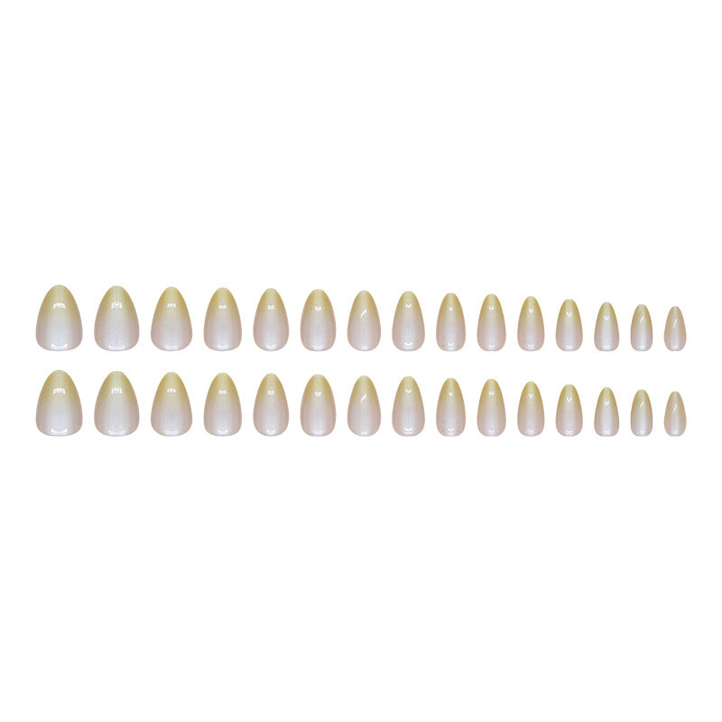 Almond medium long nail pale yellow gradient press on nail with gel