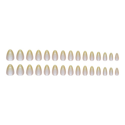 Almond medium long nail pale yellow gradient press on nail with gel